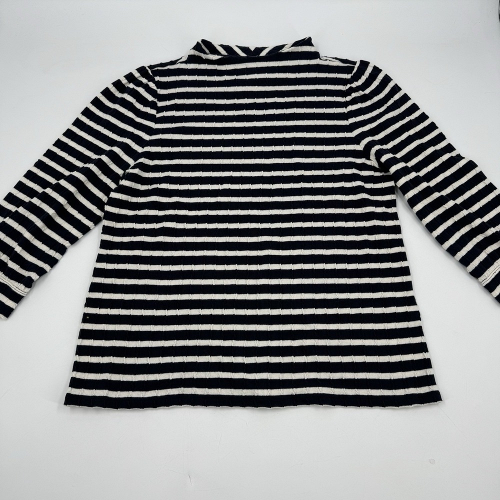 Talbots Sweater Striped Cable Knot White And Navy D 3/4 Sleeve Size Large